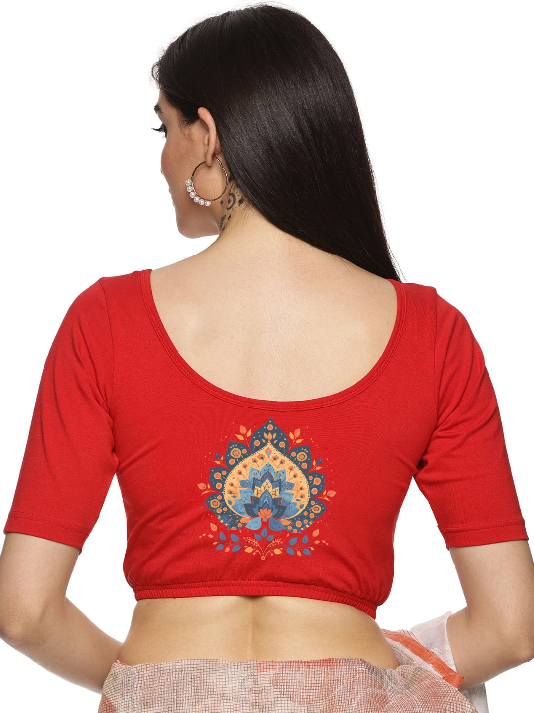 Women Back Printed Stretchable Blouse U0134