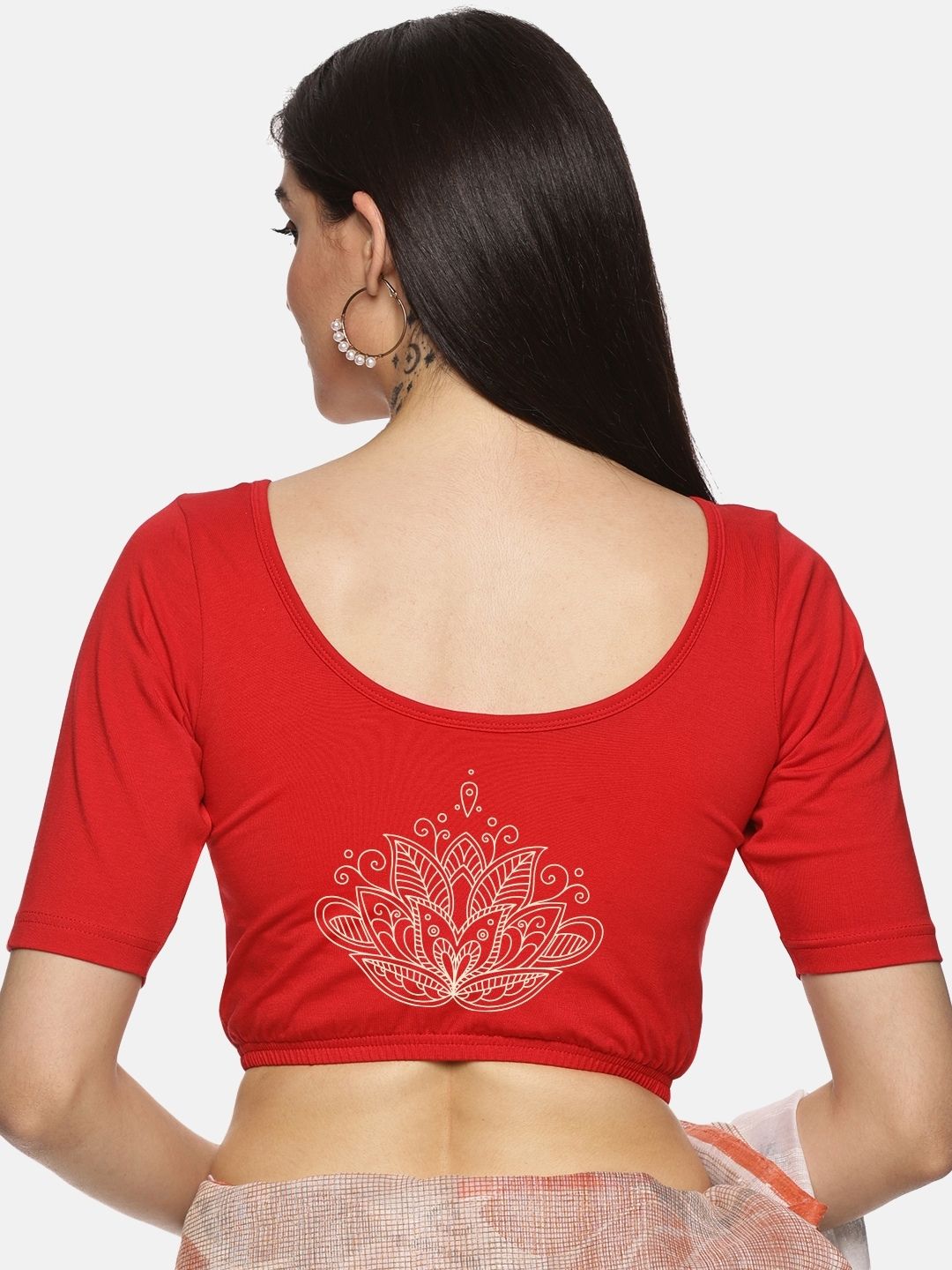 Women Back Printed Stretchable Blouse U03 - notyetbyus