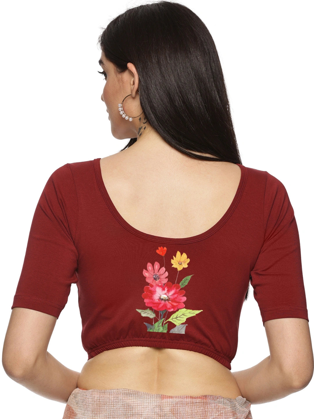 Women Back Printed Stretchable Blouse U0133