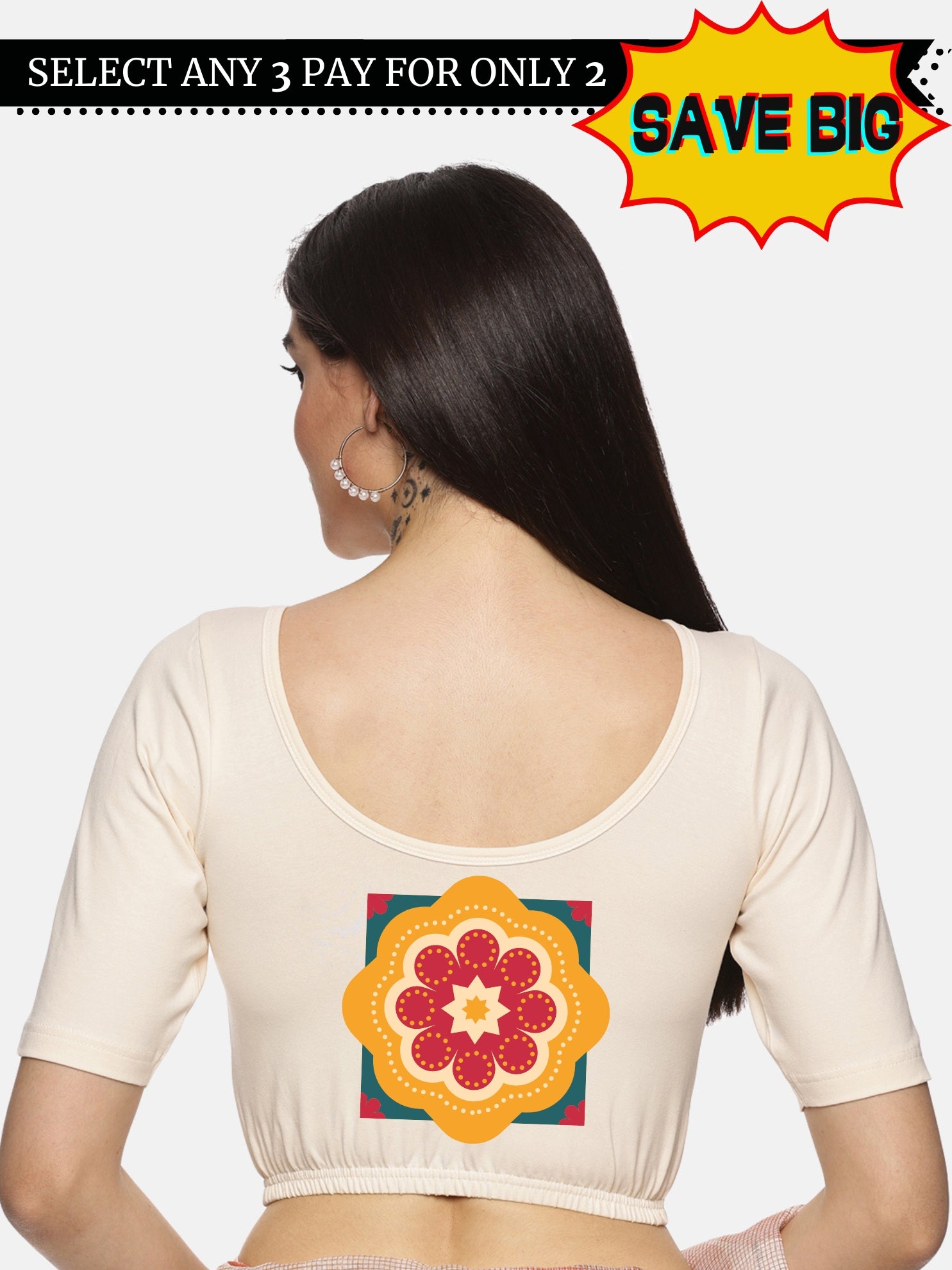 Women Back Printed Stretchable Blouse U077 - notyetbyus