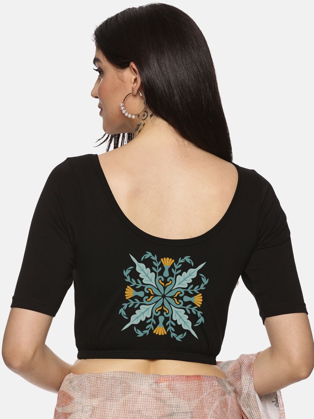 Women Back Printed Stretchable Blouse U012 - notyetbyus