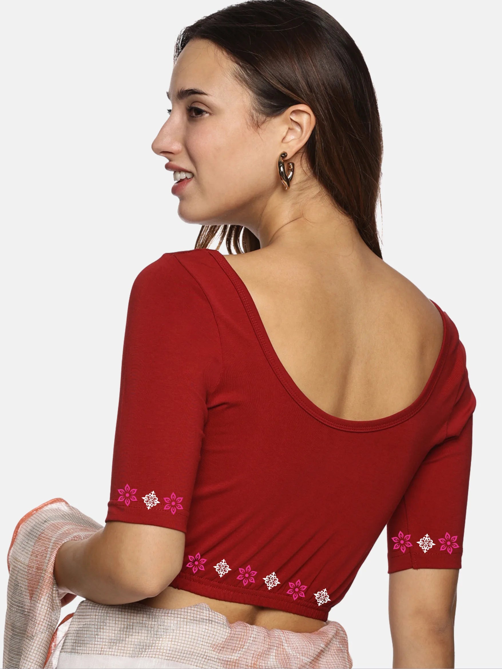 Women Back Printed Stretchable Blouse U087 - notyetbyus