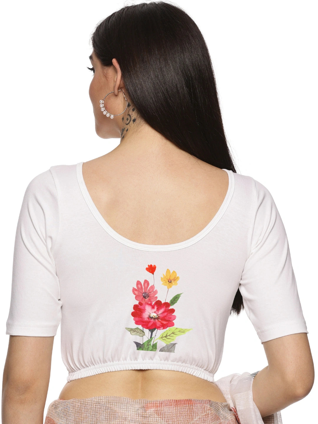 Women Back Printed Stretchable Blouse U0133